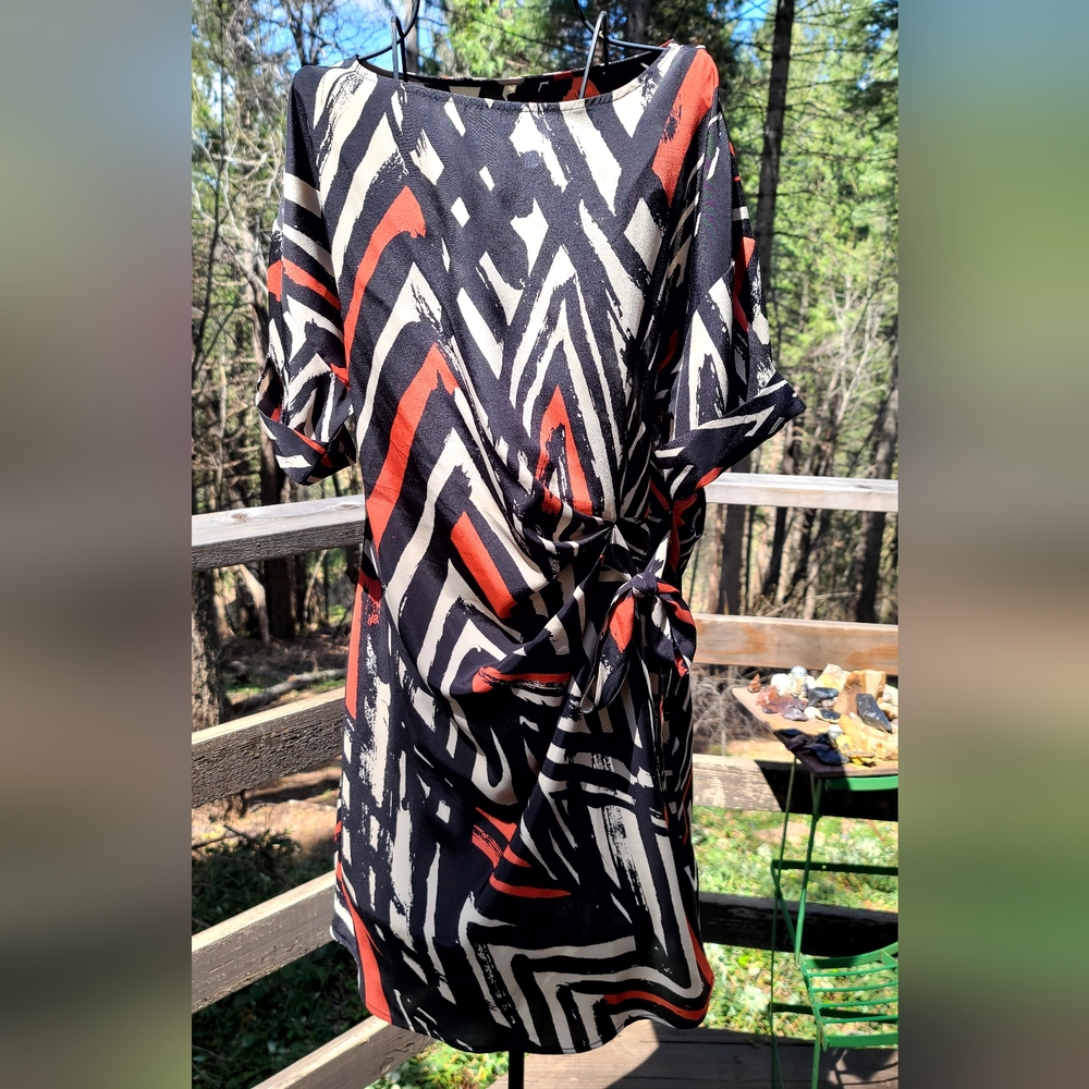 mark. lightweight luxury black orange & beige spring dress szL - Picture 6 of 6